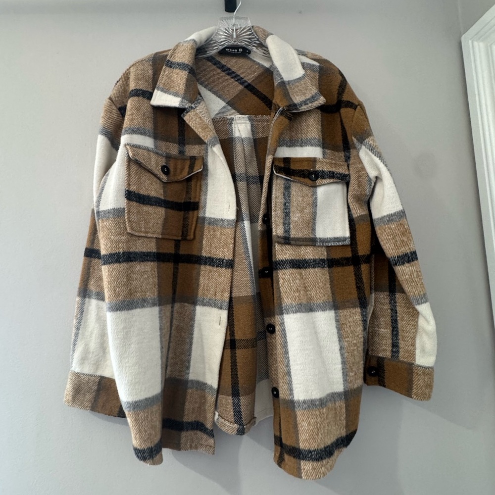 Brown and White Plaid Jacket